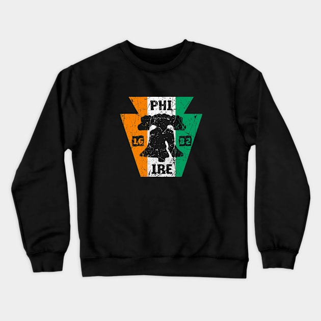 Irish Flag PHI IRE Liberty Bell Keyston Philadelphia PA Crewneck Sweatshirt by TeeCreations